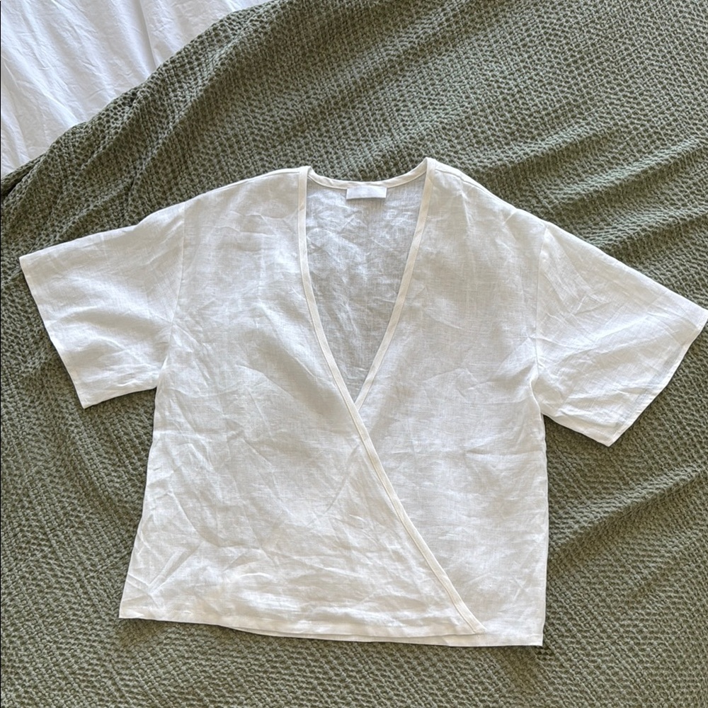 Monday Swimwear Linen Cream/White Wrap Coverup Top